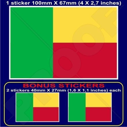 BENIN Beninese Flag- ex Dahomey AFRICA African 4" -100mm- Vinyl Bumper Sticker- Decal x1  Plus 2 BONUS