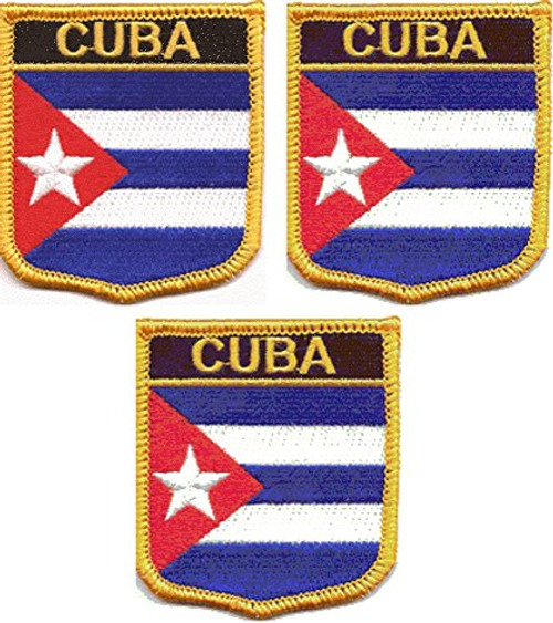 3 Pack Set of Cuba Shield Flag Patches- Cuban Embroidered Iron On or Sew On Country Flag Patch Emblems