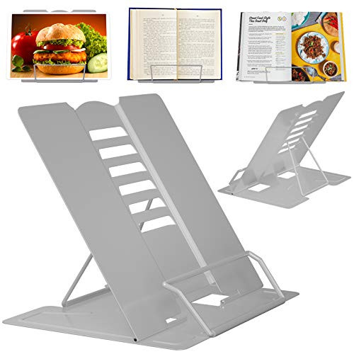 Desk Book Stand- DRLIFE Metal Reading Book Stands Adjustable Cookbook Documents Holder- Portable Sturdy Bookstands for Recipes Textbooks and Tablet Music Books- Gray Desk Book Stand- DRLIFE Metal Reading Book Stands Adjustable Cookbook Documents Holder- Portable Sturdy Bookstands for Recipes Textbooks and Tablet Music Books- Gray