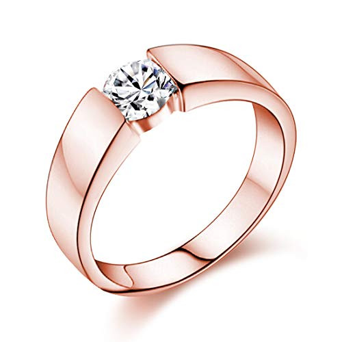 Uloveido Men's Rose Gold Plated Wedding Band Engagement Ring with Round Cubic Zirconia CZ Matching Jewelry J002 -Male- Size 10-