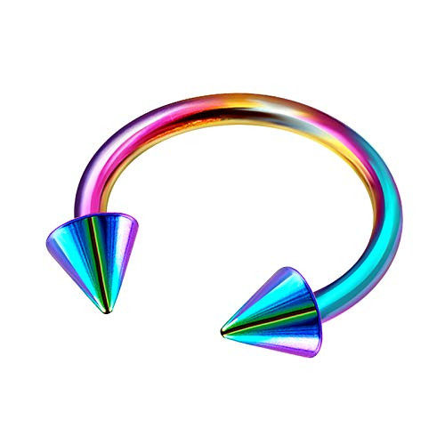 Rainbow Titanium 16 Gauge 5/16 8mm Horseshoe Nose Ring Piercing Jewelry Eyebrow Cartilage Septum Nose Helix 3mm Cone M5417