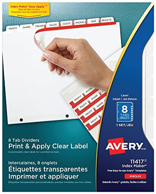 Averyamp-reg- Index Maker Clear Label Punched Dividers- Eight-Tab- Letter- White