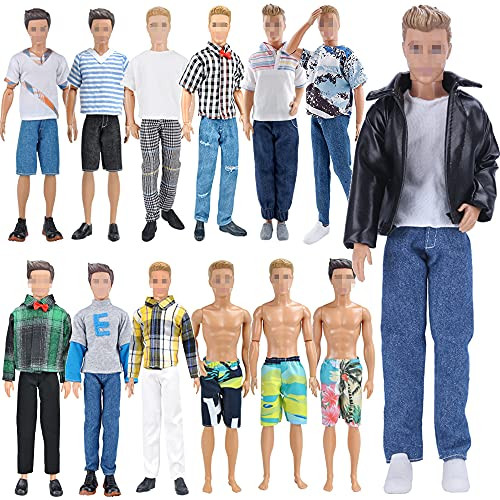 E-TING 10-Item Fantastic Pack - 5 Sets Fashion Casual Wear Clothes Outfit with 5 Pair Shoes for boy Doll Random Style -Leather Jacket  Plus  Casual Wear Clothes  Plus  Swimwear-