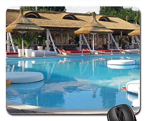 Mouse Pad - Water Park Thatch Umbrellas Blue Pool