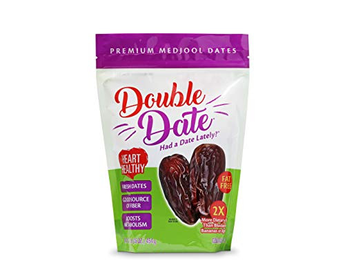 Double Date Dates Medjool- 1lb Pouch Bag Medjool Dates - Coachella Valley California Grown and Packed- Resealable and Recyclable Pouch Bag- Natural Dates- Fresh Flavorful and Plump- Had a Date Lately?