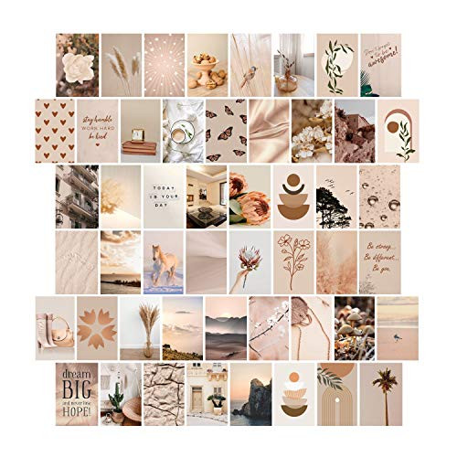 Beige Boho Wall Collage Kit Aesthetic Pictures- Collage Kit for Wall Aesthetic- Aesthetic Pictures for Wall Collage- Room Decor for Teen Girls- Wall Collage Kit- Beige Collage Kit- 50pcs 4x6 inch