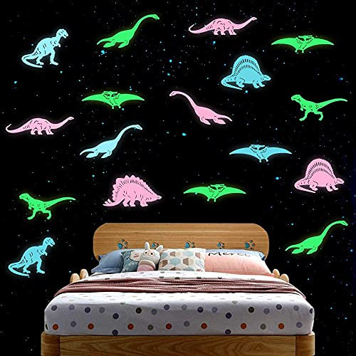 35PCS Luminous Dinosaur Wall Stickers-Dinosaur Decor for Kids-Glow in The Dark Wall Decals-Dinosaur Decorations for Kids Room