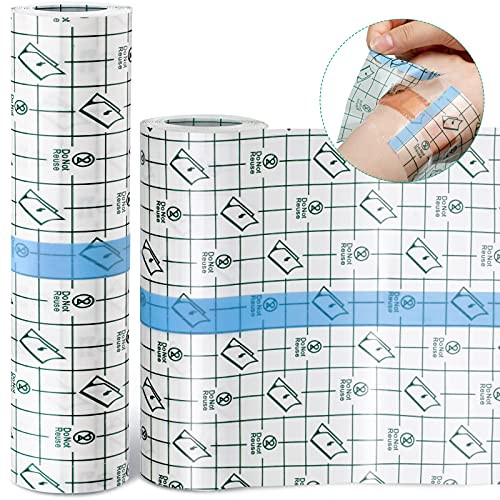 2 Rolls Transparent Stretch Adhesive Bandage Waterproof Protective Clear Adhesive Bandages Shower Shield Dressing Transparent Film for Tattoos Shower- 2 Sizes