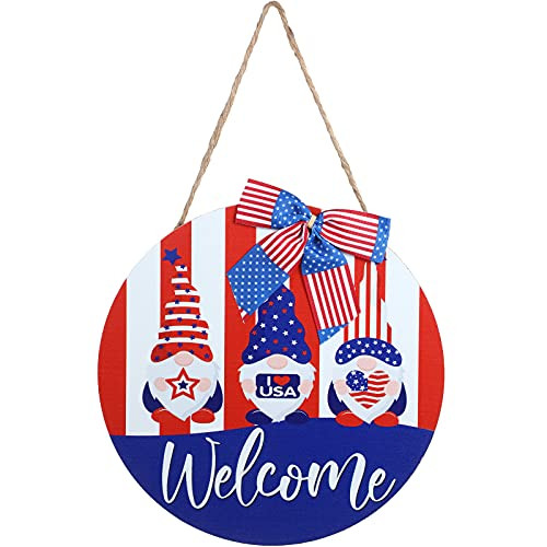 Independence Day Gnome Welcome Wood Sign 4th of July Welcome Front Door Sign Patriotic Gnome Round Door Decor Independence Day Wood Hanging Sign for Patriotic Memorial Day Party Decoration Independence Day Gnome Welcome Wood Sign 4th of July Welcome Front Door Sign Patriotic Gnome Round Door Decor Independence Day Wood Hanging Sign for Patriotic Memorial Day Party Decoration