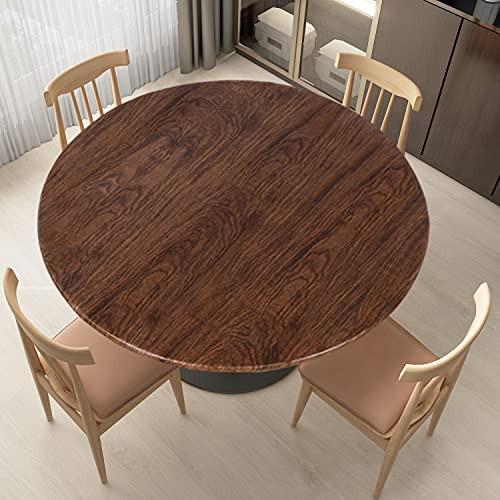 LUSHVIDA Round Waterproof Table Cover Elastic Tablecloth Vinyl Fitted Table Cover Elastic Edged Plastic Table Cover Fits Tables up to 45"-56" R Pine