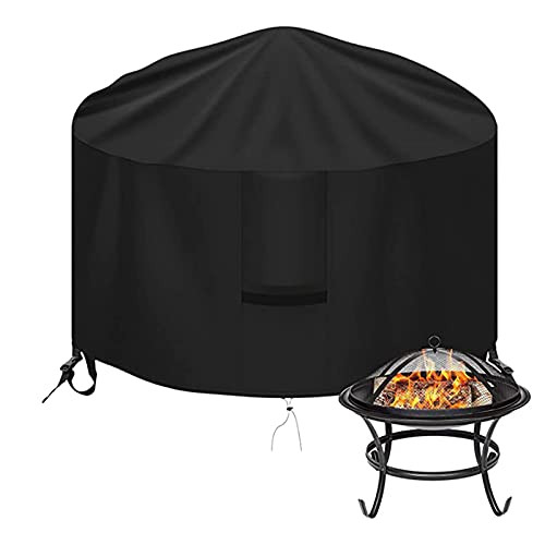 ANHAN Waterproof Fire Pit Cover Round for Fire Pit 32inch- 420D Heavy Duty Patio Fire Pit Table Cover Patio Gas Fire Bowl Cover-Black