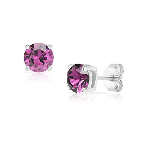 SolidSilver - Sterling Silver 5mm Round Solitaire Stud Earrings Made with Swarovski Crystal - Amethyst SolidSilver - Sterling Silver 5mm Round Solitaire Stud Earrings Made with Swarovski Crystal - Amethyst