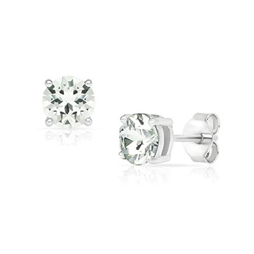 SolidSilver- Sterling Silver 5mm Solitaire Round-Cut Stud Earrings with Simulated White Topaz CZ Stone
