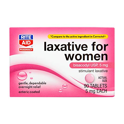 Rite Aid Women's Stimulant Laxative Tablets- Bisacodyl USP- 5 mg - 90 Count - Constipation Relief - Coated for Easy Swallowing - Laxatives for Constipation for Women - Women Health - Stool Softener