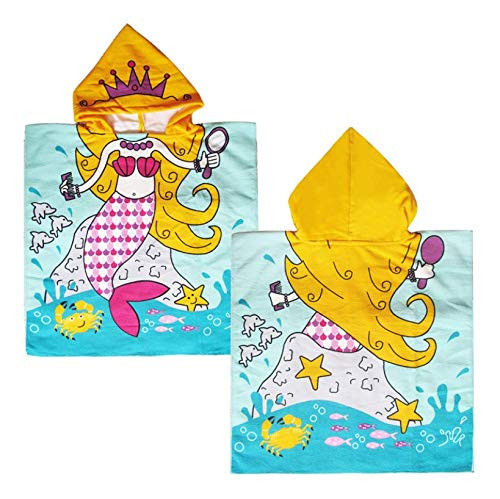 Farrosig Kids Hooded Poncho Towel Mermaid Bath Towel for Bath Pool Beach Times- Soft Quick Drying Microfiber- 23.6 x 23.6 inch