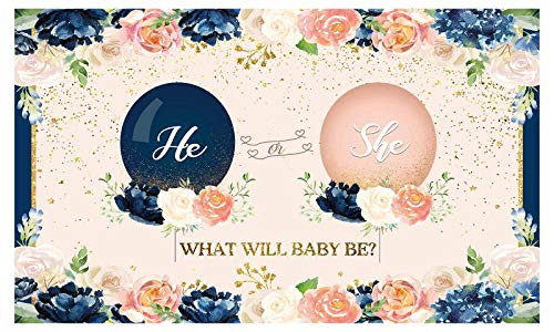 Funnytree Navy and Blush Gender Reveal Party Backdrop He or She What Will Baby Be Photography Background Balloon Floral Banner Cake Table Decoration Supplies Favors Photobooth Prop 5x3ft Funnytree Navy and Blush Gender Reveal Party Backdrop He or She What Will Baby Be Photography Background Balloon Floral Banner Cake Table Decoration Supplies Favors Photobooth Prop 5x3ft