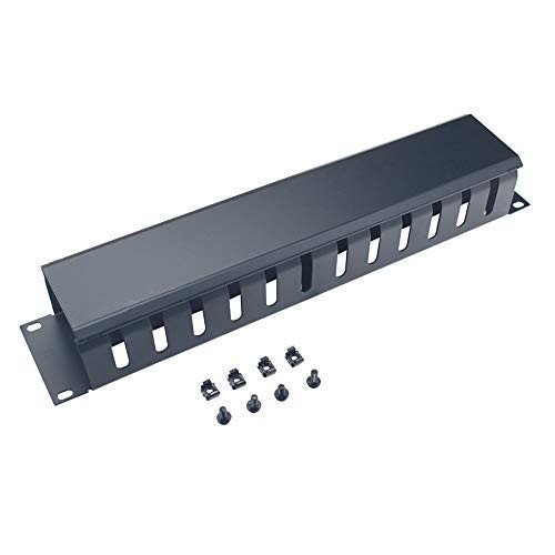 iFJF All Metal - 1U 19 Inch Server Rack Wire Management System - Rack Mount Horizontal Cable Management with mounting Screws 12 Large Slot Cable Manager Finger Duct (19-2U)