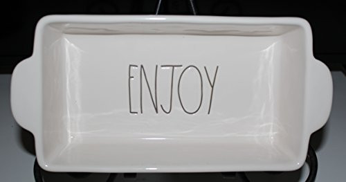 Rae Dunn ENJOY in Large Letters 9 inch Loaf Bread Baking Pan Dish with handles. By Magenta.