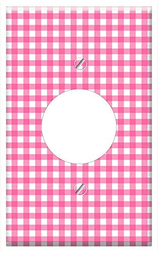 Single Hole Device Receptacle Wall Plate Cover - Checks Checked Gingham Pink White Background