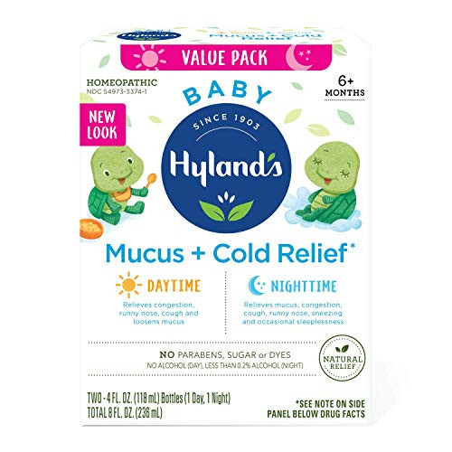 Infant and Baby Cold Medicine- Hyland's Baby Mucus  Plus  Cold Relief- Day  and  Night Value Pack- Decongestant and Cough Relief- 8 Fl Oz