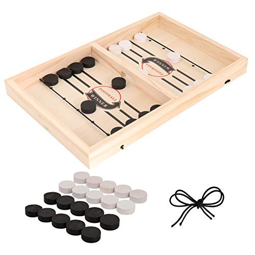 Fast Sling Puck Game-Wooden Hockey Table Game -Fling Speed Puck Game Board-Slingshot Ice Hockey Game Toy for Kids Adults Party Family Game Traveling Camping Birthday Gift.-14.2x9inches-