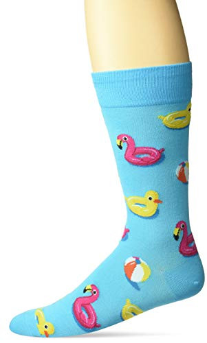Hot Sox Men's Conversation Starter Novelty Casual Crew Socks- Pool Floats -Aqua-- Shoe Size: 6-12