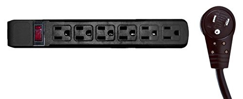 10 Feet Surge Protector, Flat Rotating Plug, 6 Outlet, Horizontal Outlets, Plastic, Power Cord, Black - 2-Pack