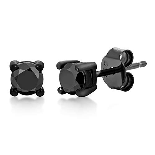 Round Black Cubic Zirconia Stud Earrings in Black-Rhodium Sterling Silver - 3mm
