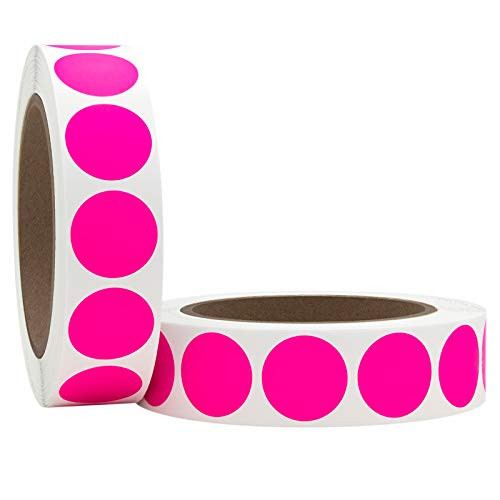 1" Neon Pink Round Color Coding Circle Dot Labels on a Roll- Semi-Gloss- 2000 Stickers- 1000 Stickers per Roll- 1 inch Diameter.