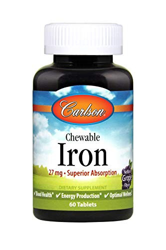 Carlson - Chewable Iron- 27 mg - Superior Absorption- Blood Health- Energy Production  and  Optimal Wellness- Grape- 60 tablets