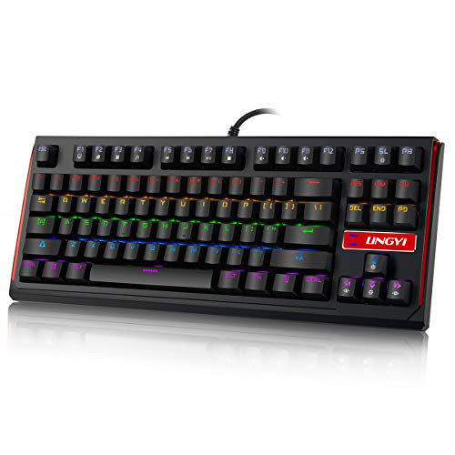LINGYI Gaming Mechanical Keyboard 87 Keys Adjustable Rainbow LED Backlit Keyboard Blue Switch Anti-ghosting Ultra-Compact Wired Computer Keyboard for Windows, Vista, Android, Linux and Mac Gamer