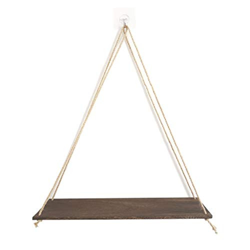Hanging Wall Shelves- Wood Wall Hanging Shelf- Swing Rope Floating Shelf- Wood Floating Shelves Hanging Storage Shelves Wall Display Shelves for Living Room Bedroom Bathroom and Kitchen -Brown-