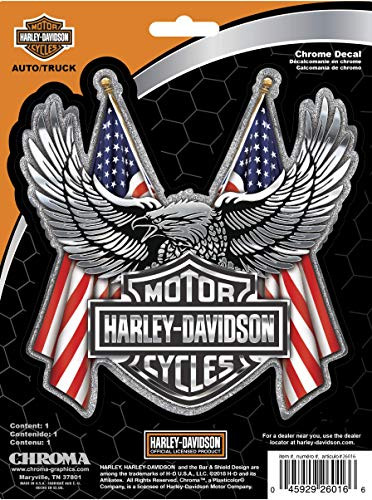 Harley-Davidson Embossed Bar  and  Shield Eagle Flag Chrome Decal - 6 x 8 in