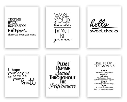 Funny Bathroom Wall Art - 15 Sets Available - Set of 6 Quotes - UNFRAMED 8 X 10 inch Prints - Funny Restroom Art - Funny Bathroom Sayings - Set 15