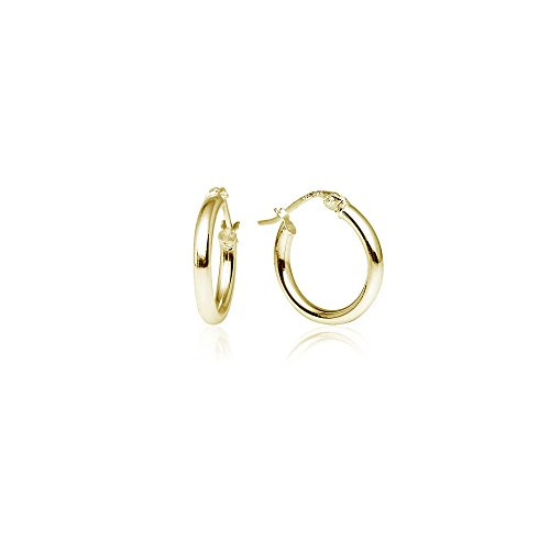 LOVVE Yellow Gold Flashed Sterling Silver High Polished Round-Tube Click-Top Hoop Earrings- 2x15mm