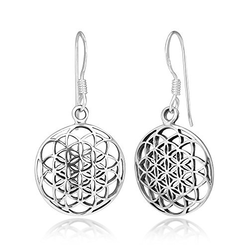 925 Sterling Silver Filigree Flower of Life Mandala Cut Open Round Dangle Hook Earrings- 33 mm 925 Sterling Silver Filigree Flower of Life Mandala Cut Open Round Dangle Hook Earrings- 33 mm