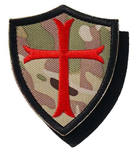 Graphic Dust Templar Knights Cross Shield Embroidered Tactical Patch with Hook and Loop Warrior Halloween Sign Symbol -Camouflage-
