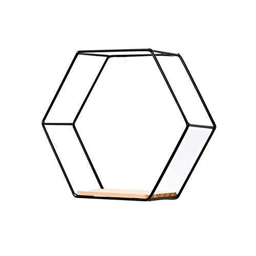 Floating Shelves Wall Mounted Storage Shelves Nordic Hexagonal Iron Stand Small Pot Wall Holder Home Shelf Storage Holder for Bedroom- Living Room- Kitchen Black S