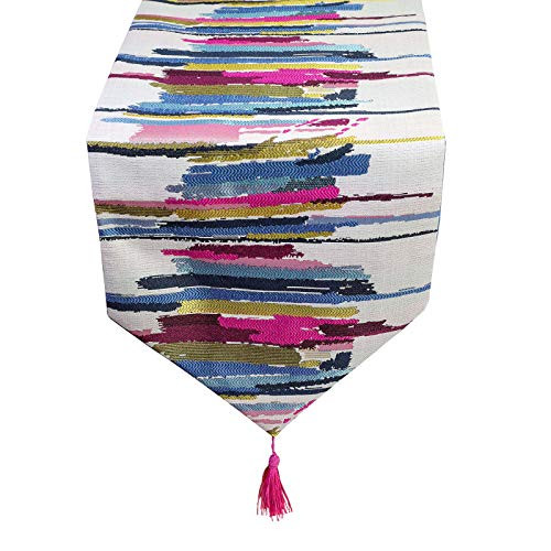 ELVEDO Colorful Stripe Table Runner Red Stripe Tassel Washable Table Runner with Tassels for Coffee Table Dining Room Table Party Holiday 13x48inch Red