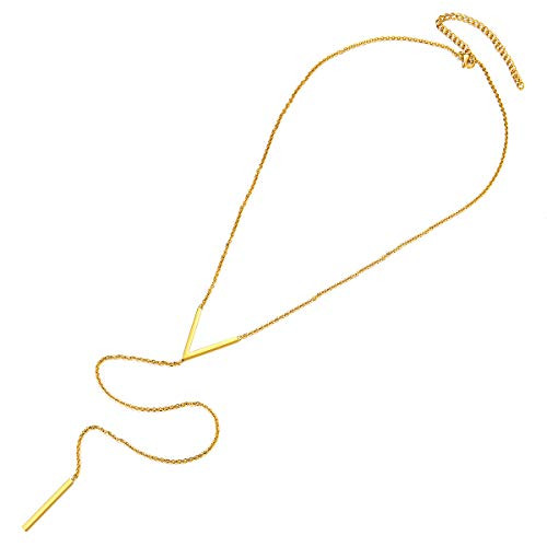 Bar Pendant Y Gold Necklace Hypoallergenic Stainless Steel 18K Gold Plated Minimalist Dangle Extra Long Pendant Lariat Necklaces for Women Bar Pendant Y Gold Necklace Hypoallergenic Stainless Steel 18K Gold Plated Minimalist Dangle Extra Long Pendant Lariat Necklaces for Women