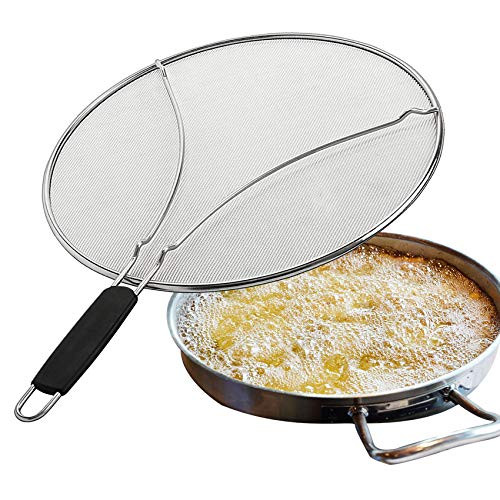 13" Splatter Screen for Frying Pan Stainless Steel Grease Guard Shield and Catcher-Stops Hot Oil Splash-Fine Mesh-Protects Skin from Burns