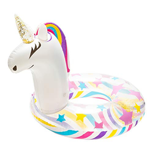 GROBRO7 Inflatable Unicorn Pool Float Inflation Swimming Floaty Pool Toy Swimming Ring with Sequins Unicorn Pool Party Water Fun Summer Outdoor Beach Water Lounge Inflatable Raft for Kid  and  Adult White