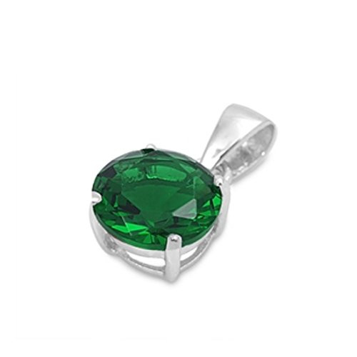 Blue Apple Co. Solitaire Pendant Charm for Necklace Round Simulated Green Emerald 925 Sterling Silver