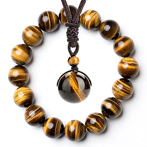 Healing Necklace Natural Yellow Tiger Eye Protection Chakra Beads Stone Pendant for Women Men Adjustable -Yellow Tiger Eye- Healing Necklace Natural Yellow Tiger Eye Protection Chakra Beads Stone Pendant for Women Men Adjustable -Yellow Tiger Eye-