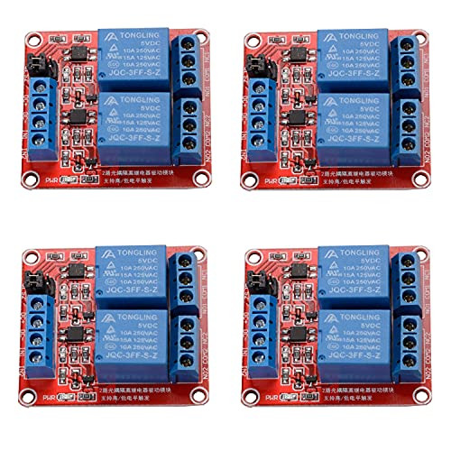 R REIFENG 4pcs 2 Channel 5V Relay Module Board Shield with Optocoupler Isolation Support High/Low Level Trigger