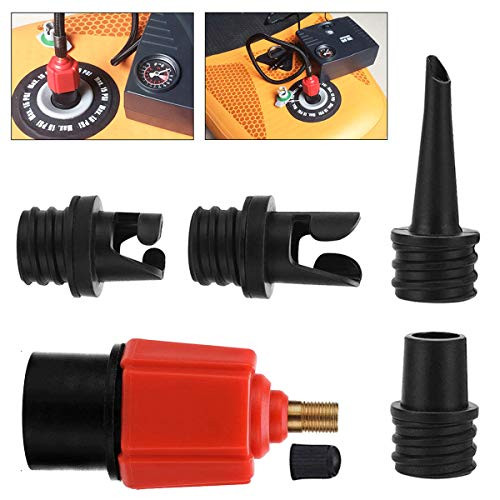Inflatable SUP Pump Adaptor- Air Pump Converter with 4 types Air Valve Nozzles- Multifunction Conversion Head for Kayaking- Dinghy-Inflatable Boat-Inflatable Bed-Paddle Board-Swimming Ring -Red-