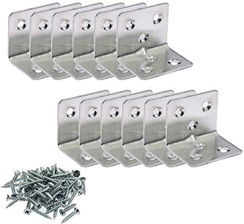 Auch 20pcs Stainless Steel Corner Braces 90 Degree Joint Right Angle Bracket Fastener L Shaped Corner Fastener Joints Shelf Support Bracket with Hardware Screws for Funiture Wood Cabinet -002-