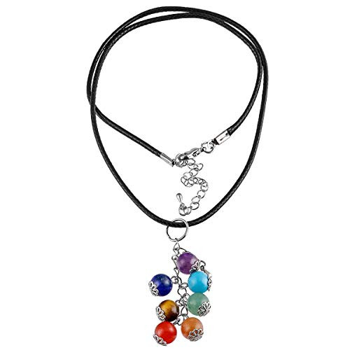 Nupuyai 7 Chakra Stone Necklace for Women Men- Healing Crystal Carved Flower Round Beads Pendant Jewelry for Reiki Nupuyai 7 Chakra Stone Necklace for Women Men- Healing Crystal Carved Flower Round Beads Pendant Jewelry for Reiki