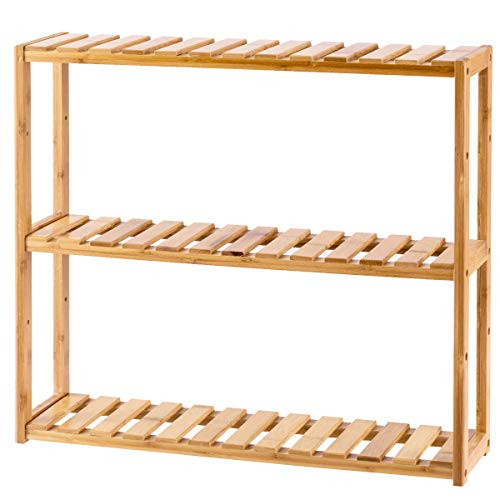 Golflame 3-Tier Bamboo Shelf Bathroom Utility Storage Adjustable, Free Standing Multifunctional Storage Rack Organizer Kitchen Living Room Holder (Natural)