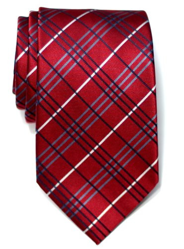 Retreez Tartan Check Styles Woven Microfiber Men's Tie Necktie - Burgundy